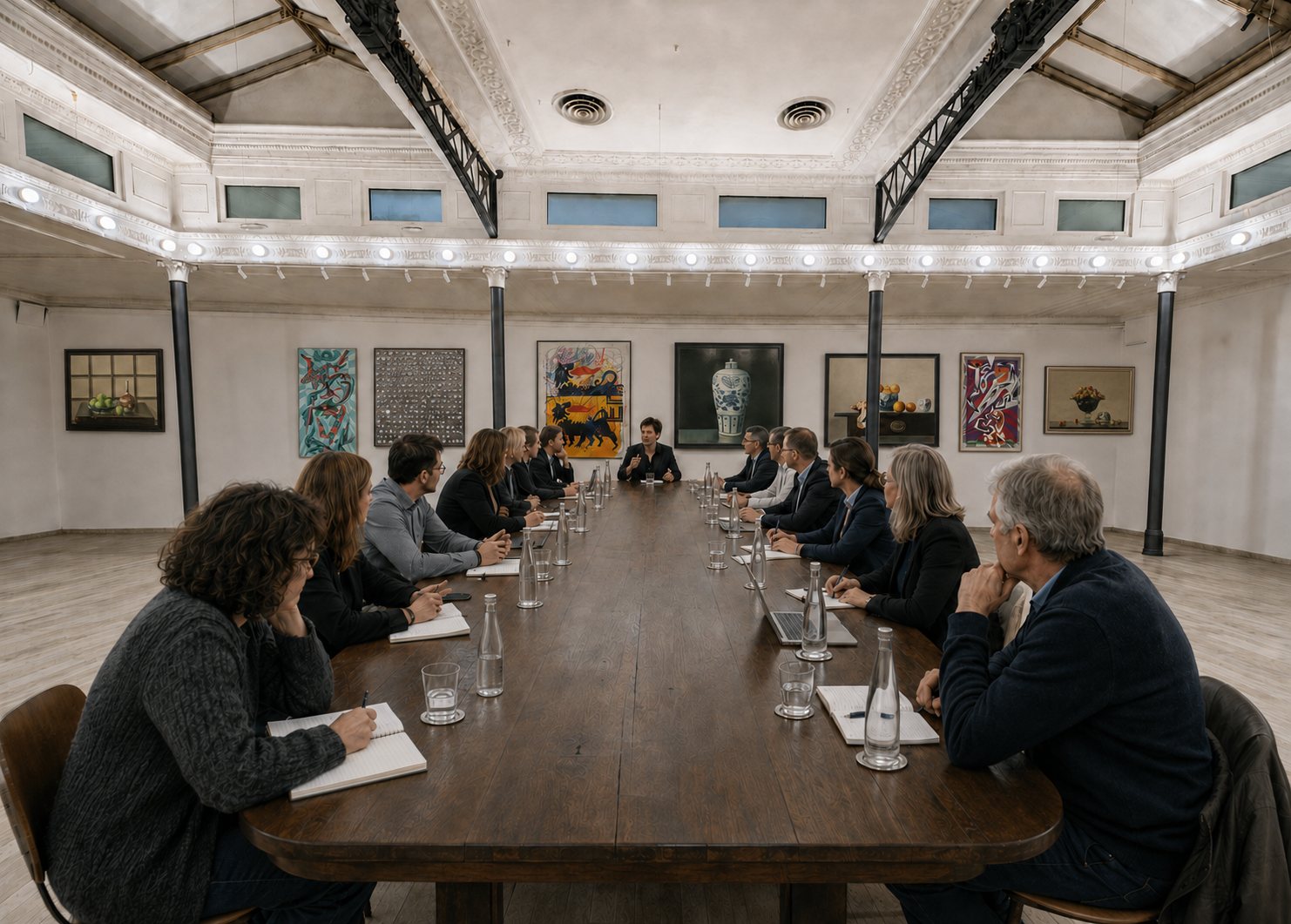 Studio Liberty — configurazione con tavolo unico in legno nella sala grande